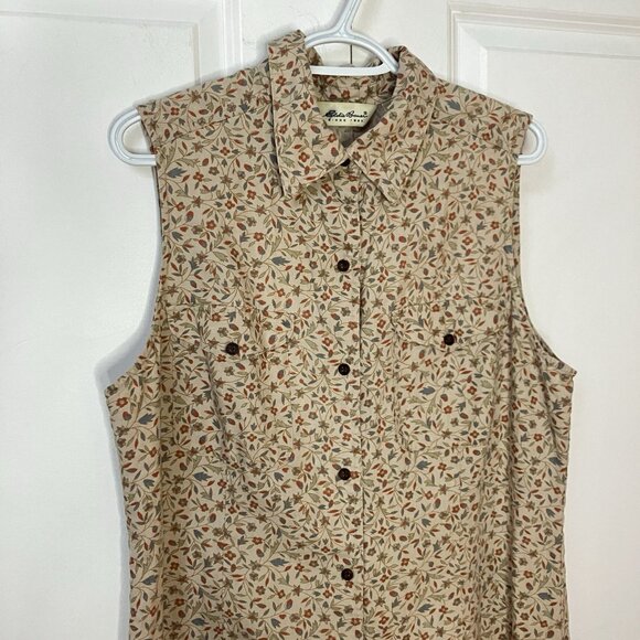 Vtg Eddie Bauer Maxi Dress Womens 18 Floral Linen Button Front Prairie Cottage - Picture 2 of 10